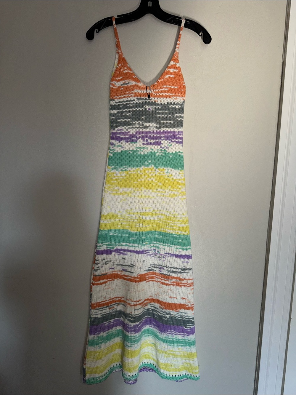 Zara Striped Knit Midi Dress in Pastel Orange, Green, Purple, Yellow - Picture 8 of 13